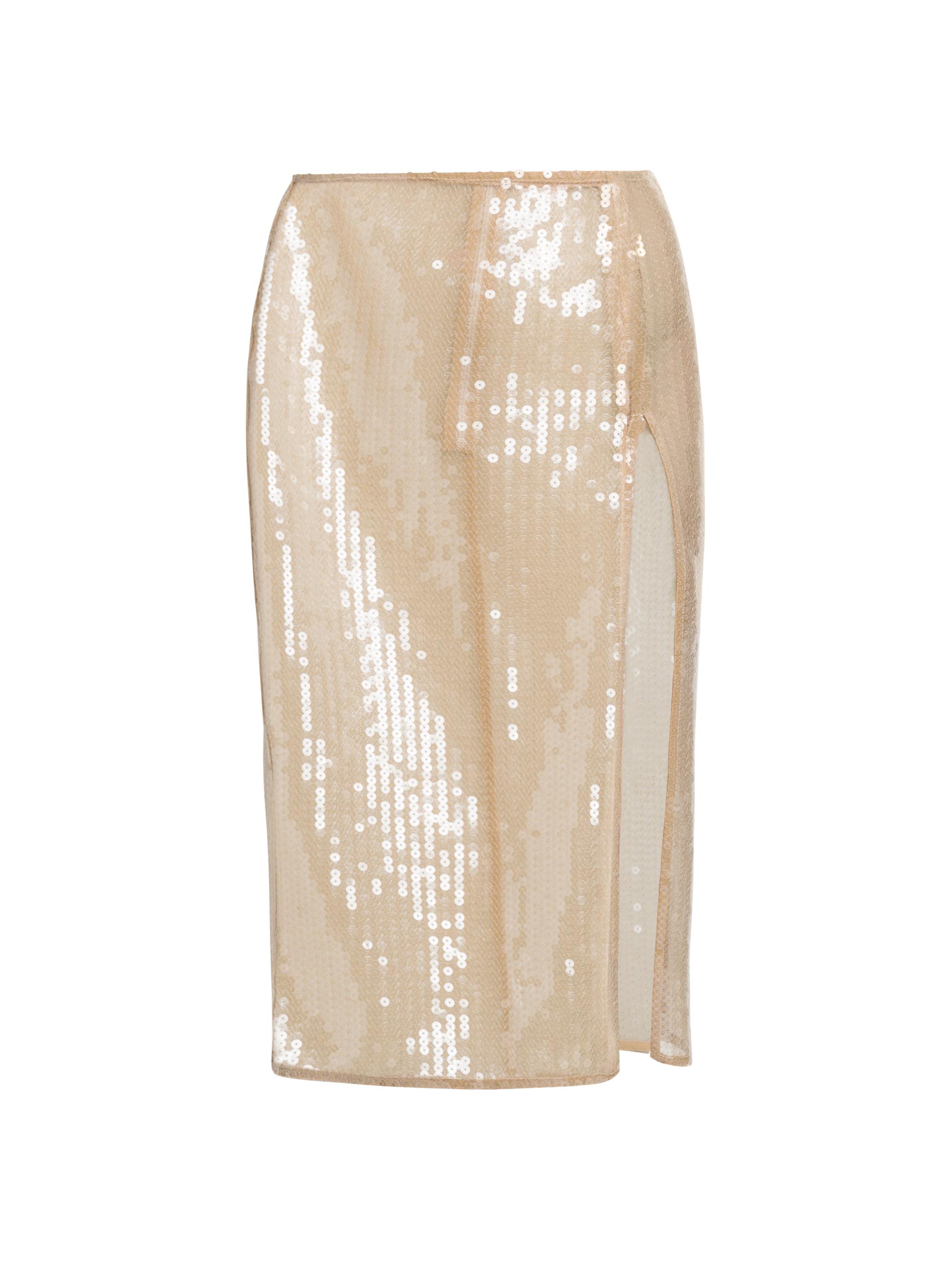 Nensi Dojaka Women's Sheer Sequined Pencil Skirt - Beige