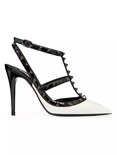 Rockstud Two-Tone Patent Leather Pumps With Matching Straps and Studs 100mm