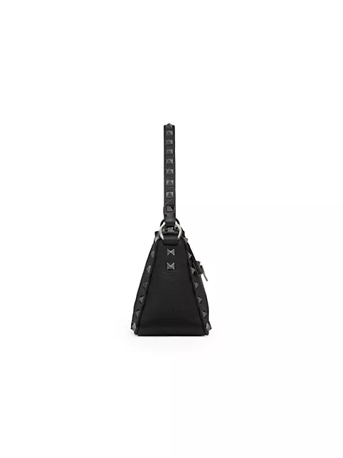 Small Rockstud Grainy Calfskin Crossbody Bag for Woman in Black