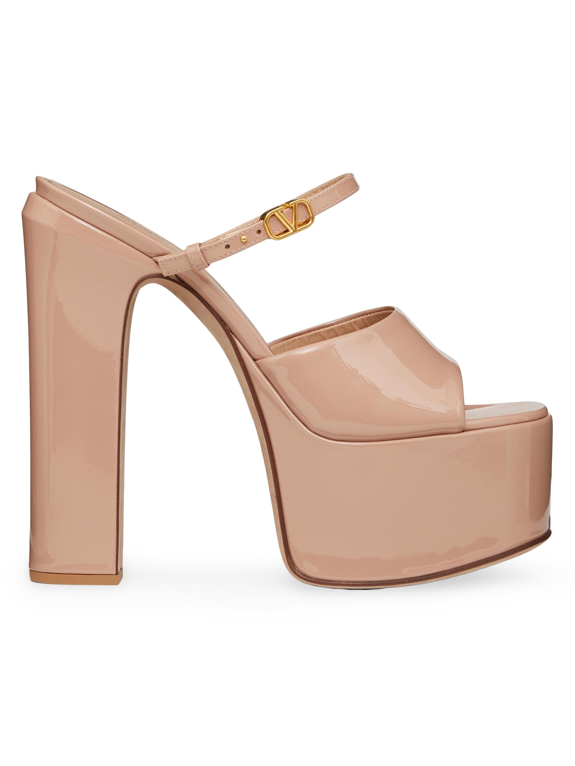 Valentino Garavani Women's Tan-go Platforms Patent Leather Slide 155mm - Rose Cannelle