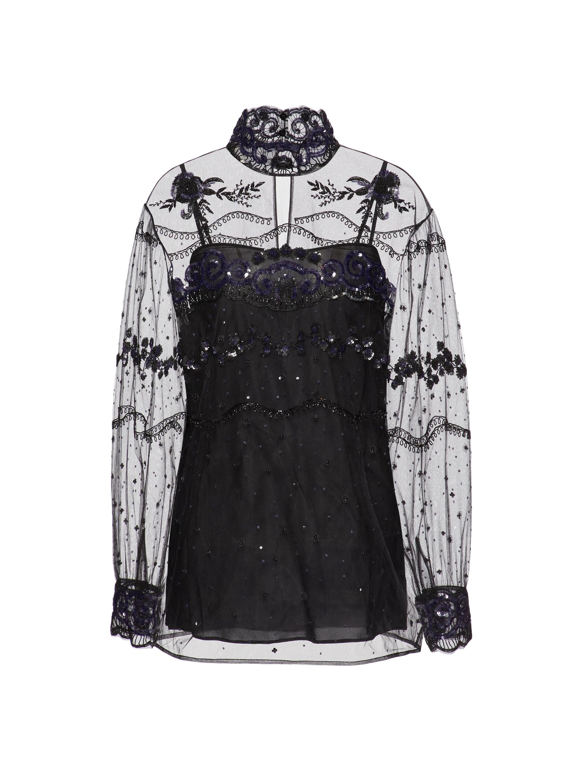 Valentino Garavani Women's Tulle Illusione Embroidered Top - Black