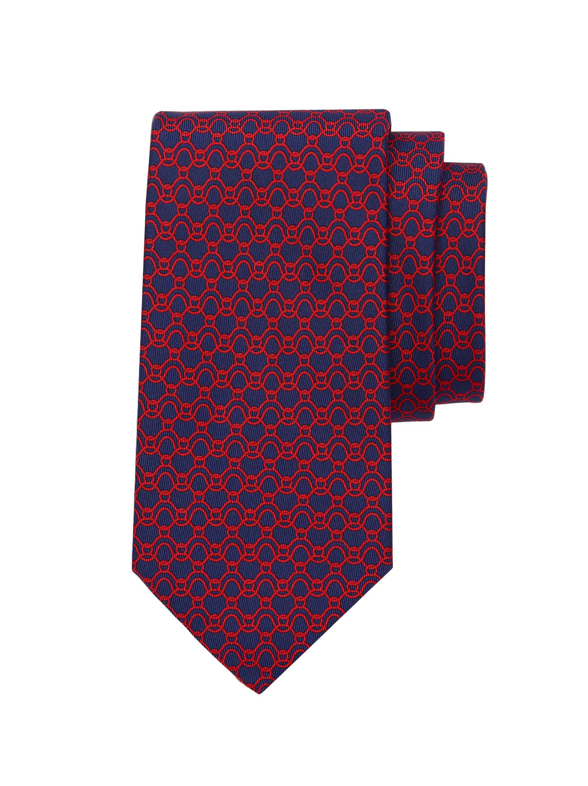 FERRAGAMO Men's Waves Printed Silk Tie - Navy Red