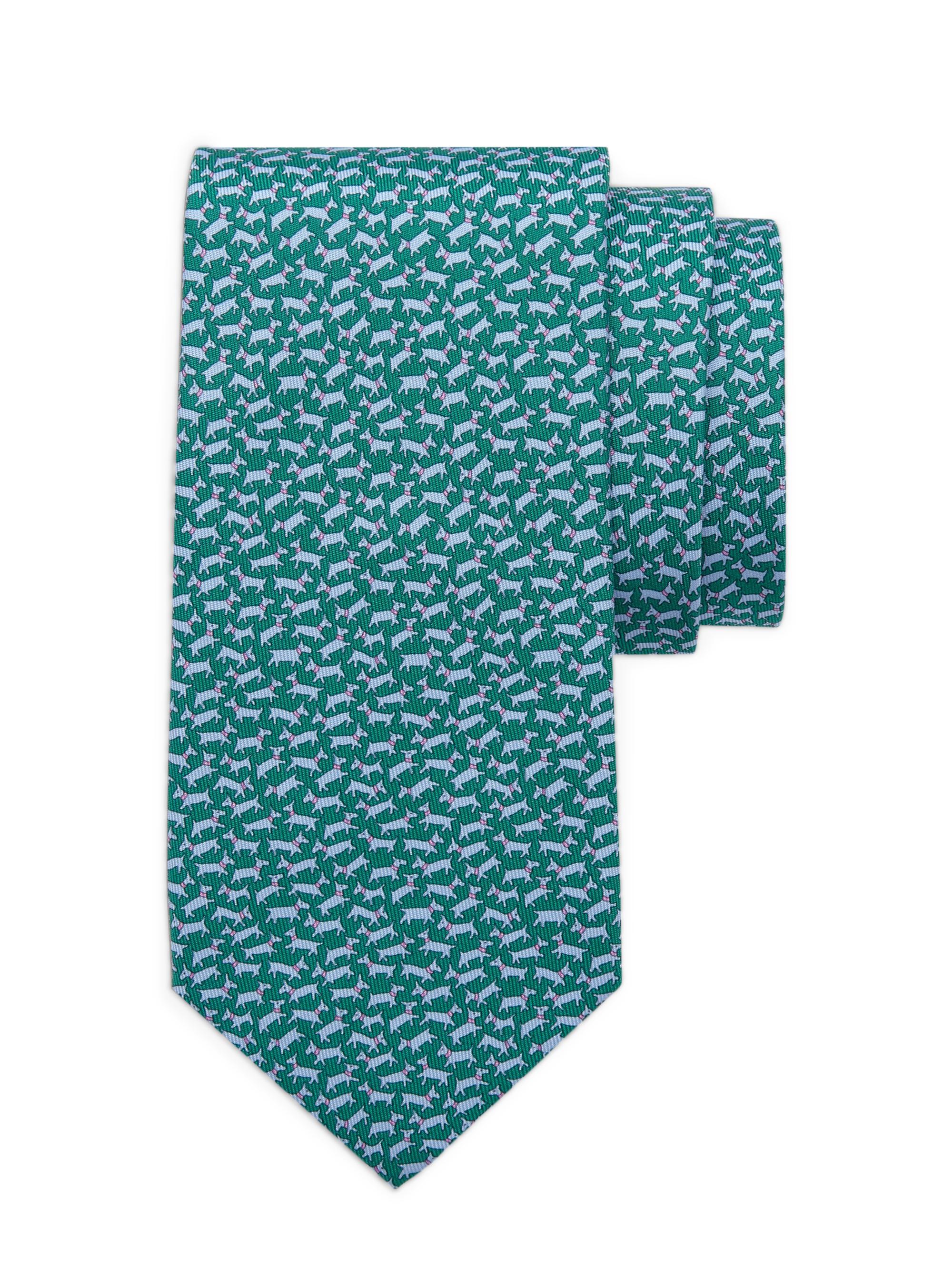FERRAGAMO Men's Dog Silk Tie - Green