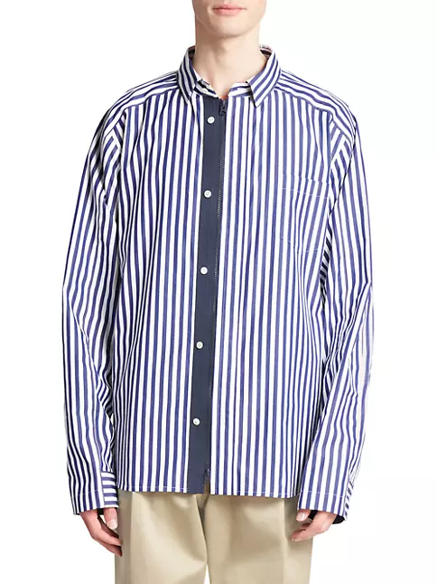 Sacai Men's Thomas Mason Cotton Poplin Shirt - Navy Stripe - Size XL