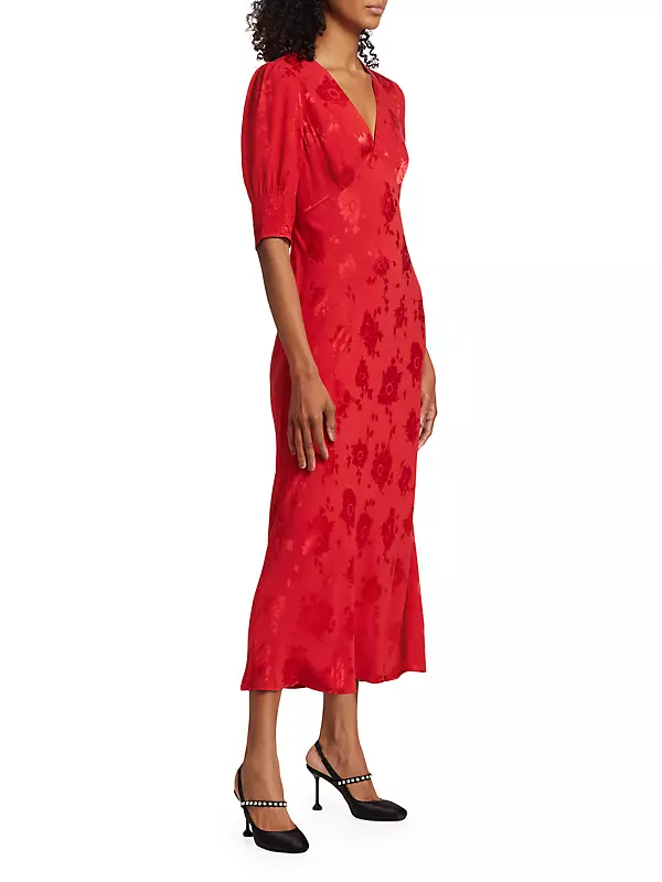 Shop Rixo Zadie Floral-Jacquard Midi-Dress | Saks Fifth Avenue