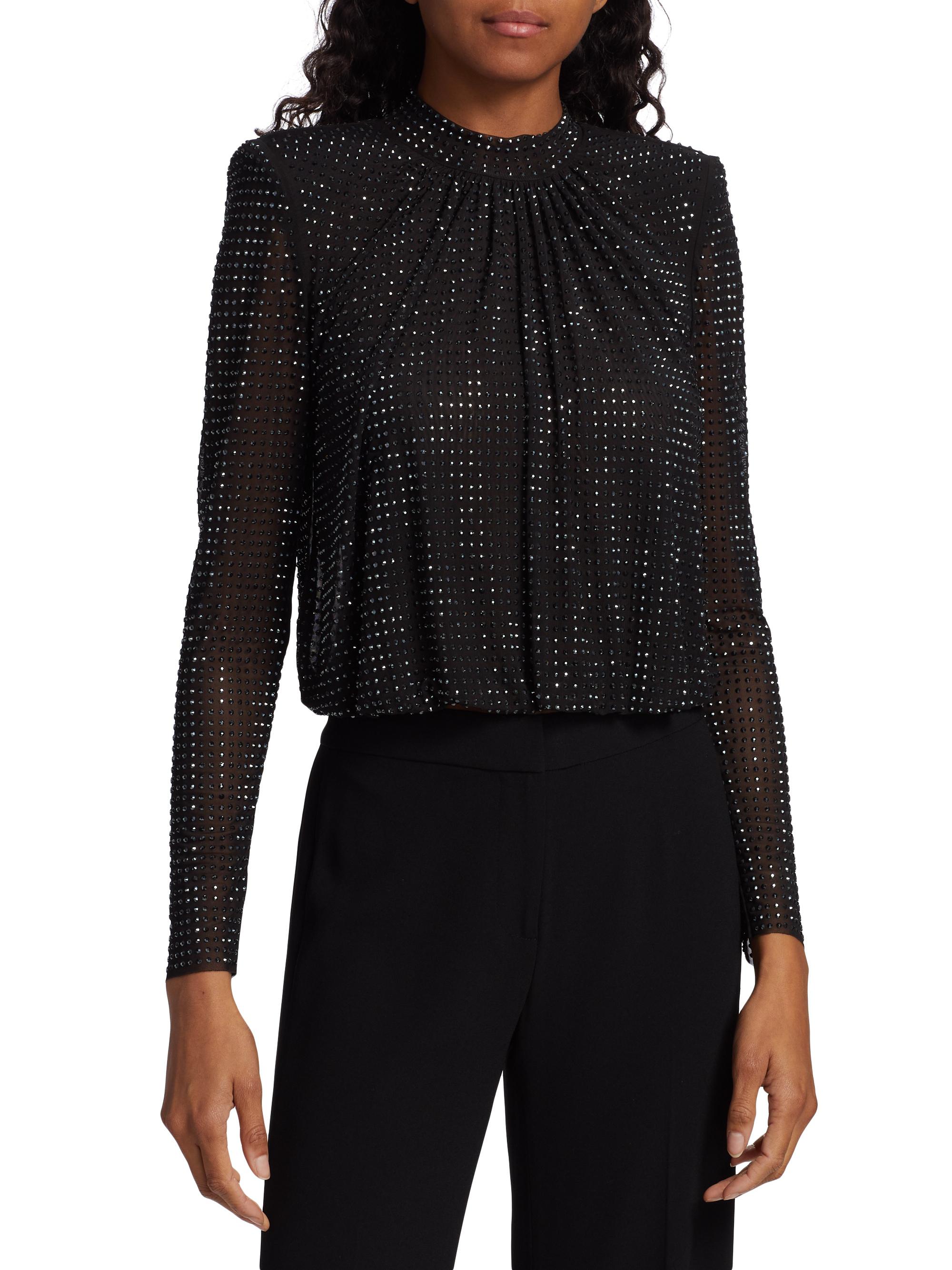Self-Portrait Studded Rhinestone Mesh Top | Saks Fifth Avenue