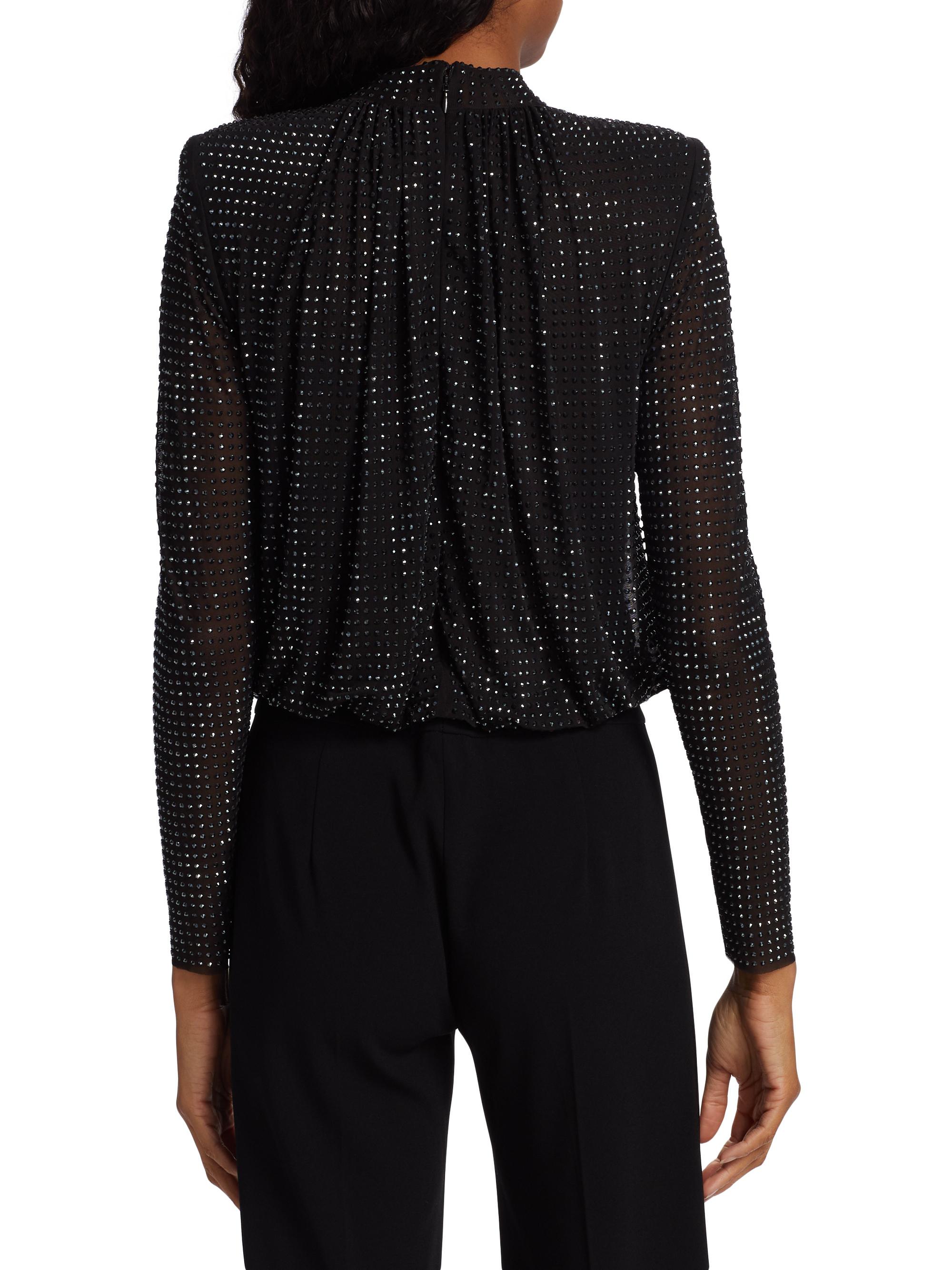 Self-Portrait Studded Rhinestone Mesh Top | Saks Fifth Avenue