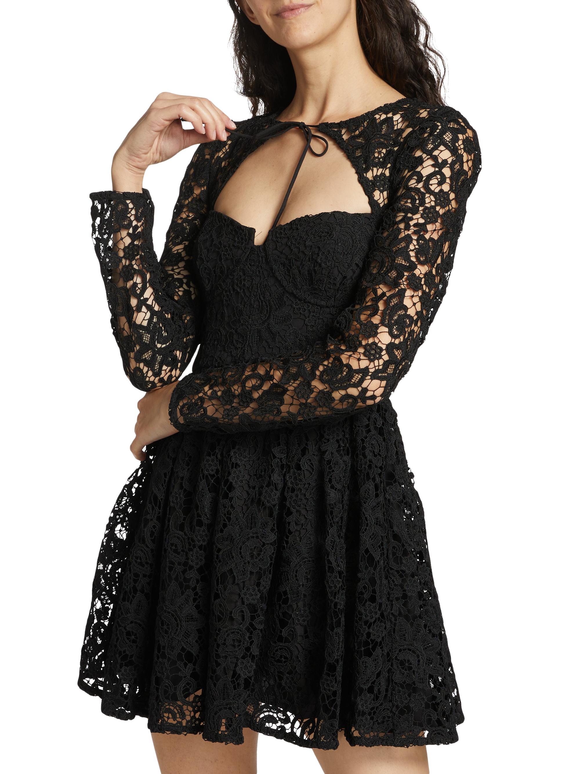 Self-Portrait Lace Tie-Neck Minidress | Saks Fifth Avenue