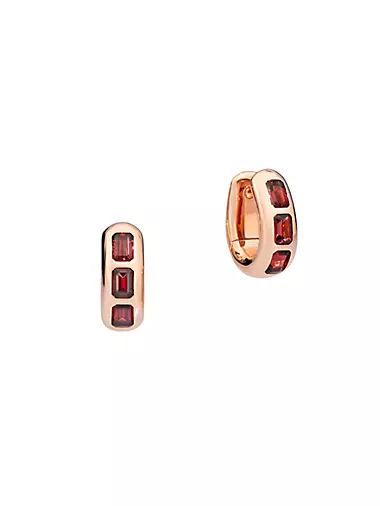 Iconica 18K Rose Gold & Garnet Oval Huggie Hoop Earrings