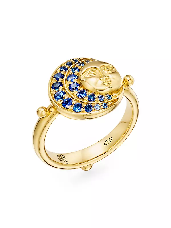 Celestial Lunar Eclipse 18K Yellow Gold & Blue Sapphire Ring
