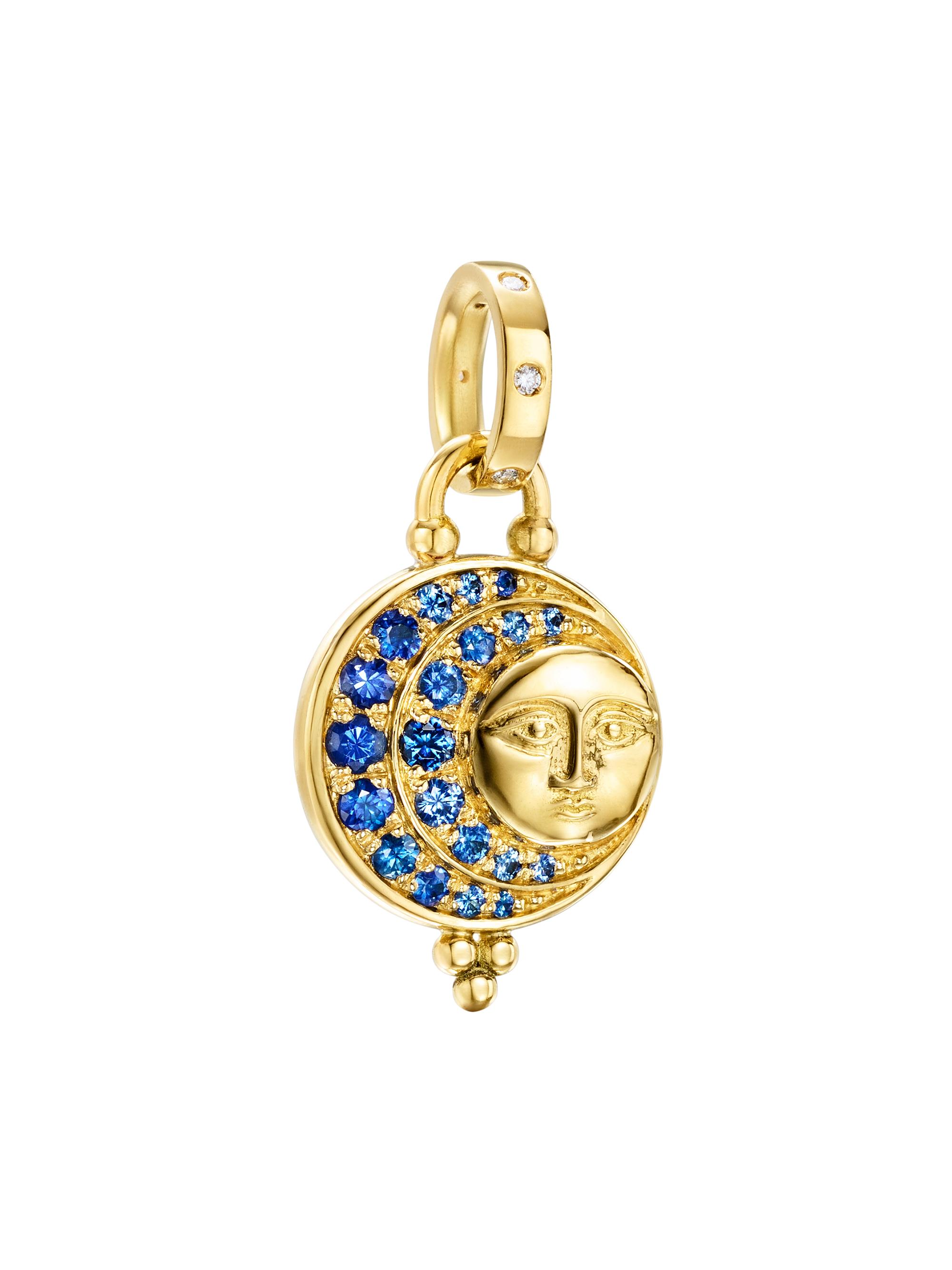Temple St. Clair Women's Celestial Lunar Eclipse 18K Yellow Gold, Blue Sapphire & 0.003 TCW Diamond Moon Pendant - Yellow Gold