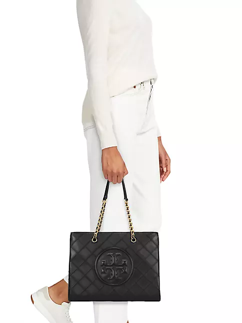 Fleming Leather Tote Bag in Beige - Tory Burch