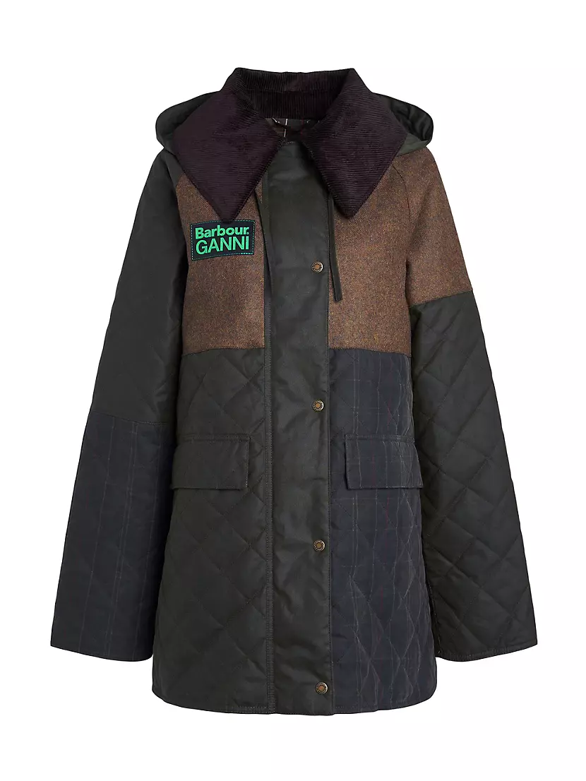 Barbour x Ganni Burghley Quilted Waxed Cotton Short Coat