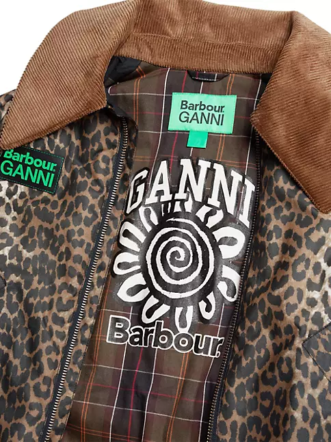 Shop Barbour Barbour x Ganni Leopard Waxed Cotton Bomber Jacket