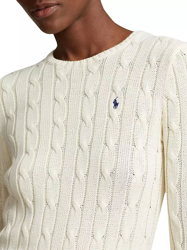 RALPH LAUREN Women's Crewneck Cable Knit Pony Logo Sweater (M