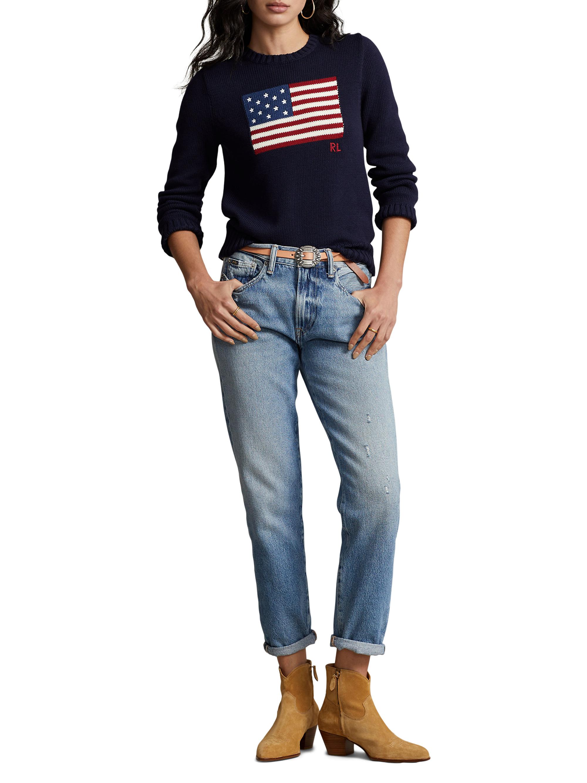 Polo Ralph Lauren Women's Flag Cotton Crewneck Sweater - Navy