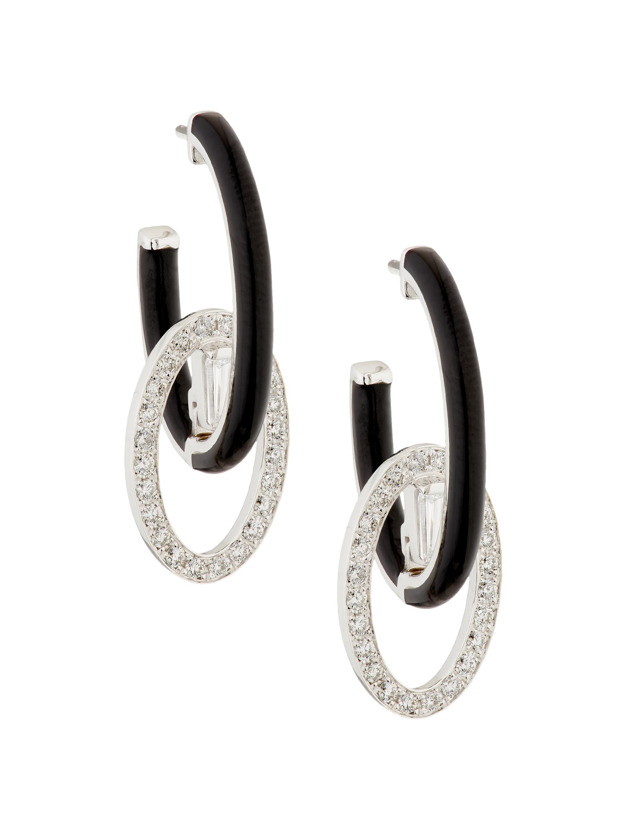 Nikos Koulis Women's Oui A-Round 18K White Gold, 0.69 TCW Diamond & Black Enamel Hoop Earrings - White Gold