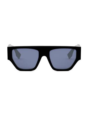 Fendi Men's graphy Rectangular Sunglasses - Shiny Black Blue