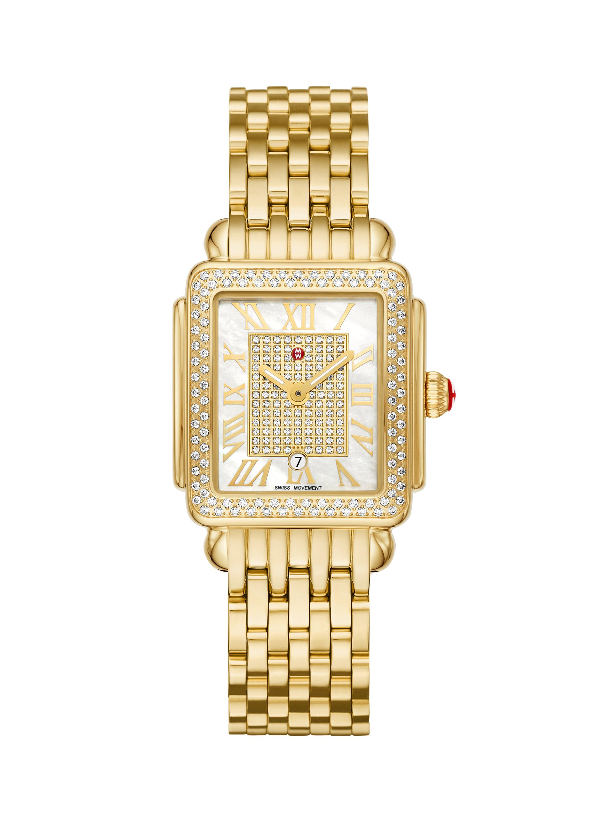 Michele Women's Deco Madison Mid 18K-Gold-Plated Stainless Steel, Mother-Of-Pearl & 0.78 TCW Diamond Bracelet Watch/29MM x 31MM - Yellow Gold