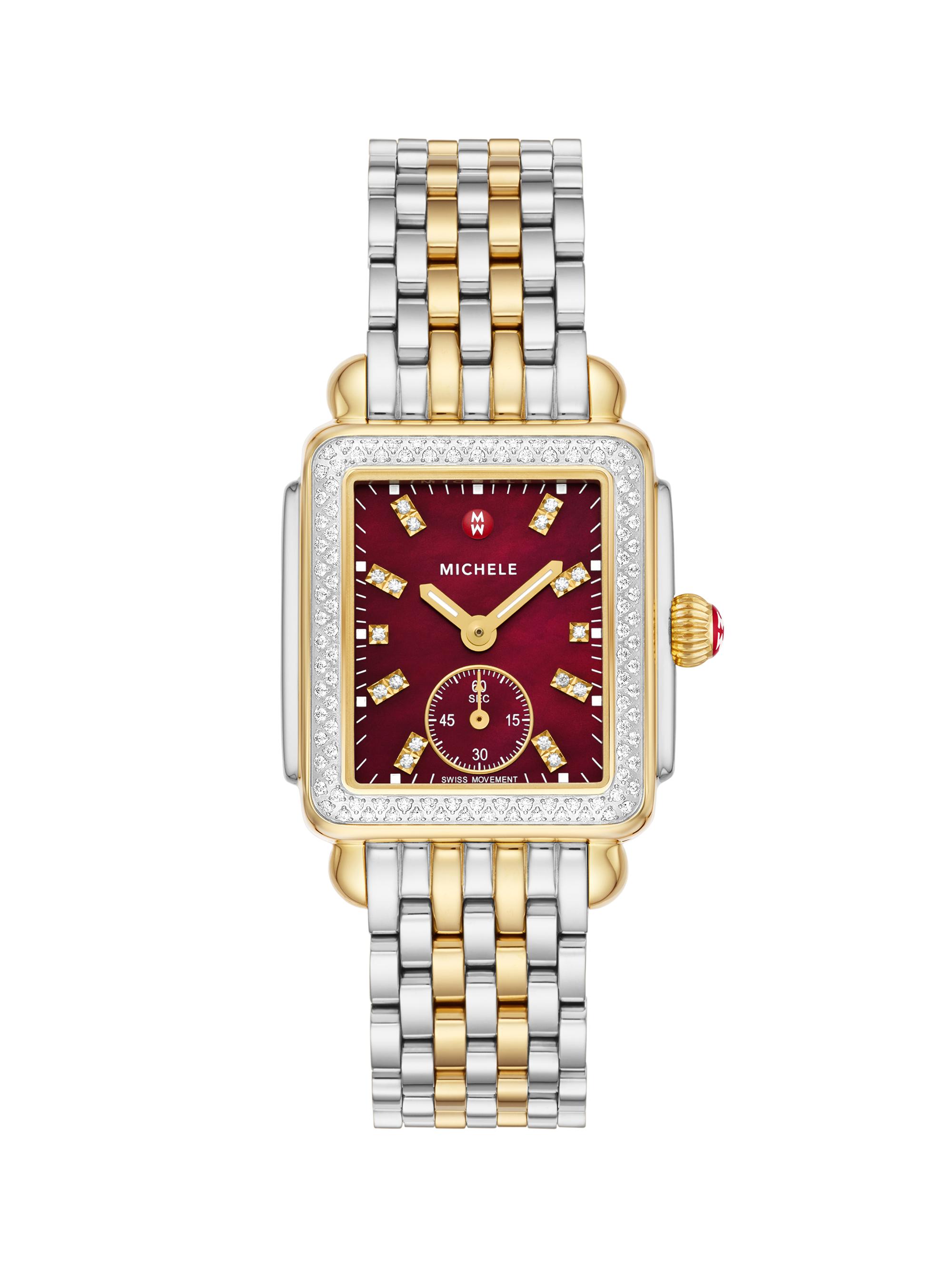 Michele Women's Deco Mid Two-Tone Stainless Steel, Mother-Of-Pearl & 0.57 TCW Diamond Bracelet Watch/29MM x 31MM - Steel