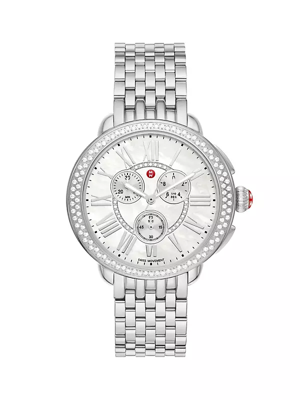 Serein Stainless Steel, Mother-Of-Pearl & 0.62 TCW Diamond Chronograph Watch/38MM x 40MM
