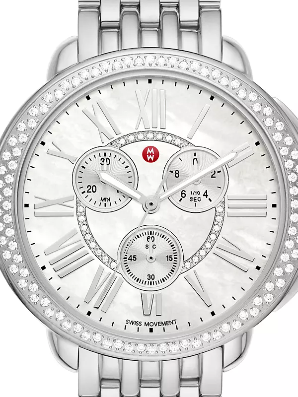 Serein Stainless Steel, Mother-Of-Pearl & 0.62 TCW Diamond Chronograph Watch/38MM x 40MM