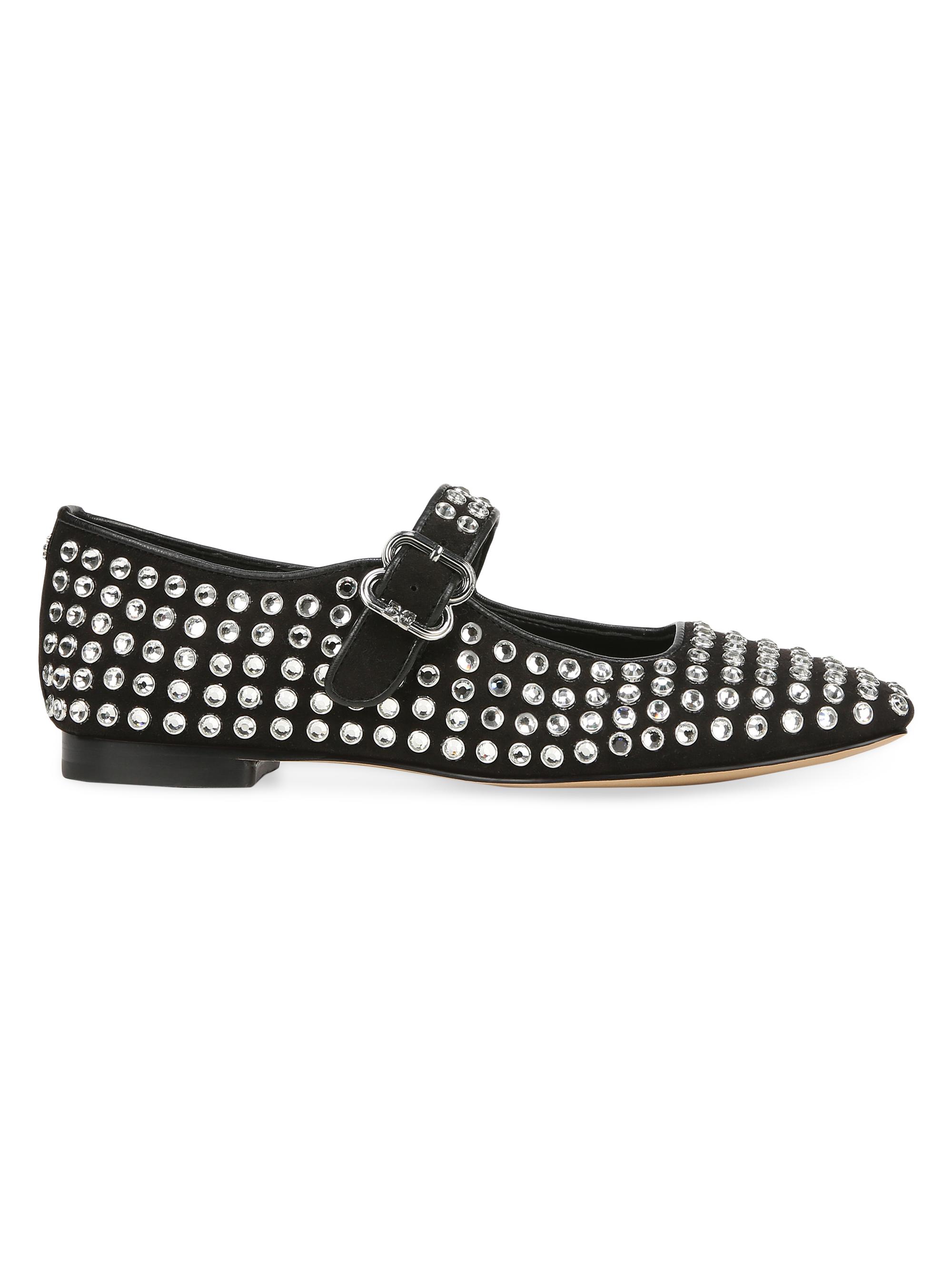 Sam Edelman Women's Michela Embellished Gem Mary Jane Flats - Black