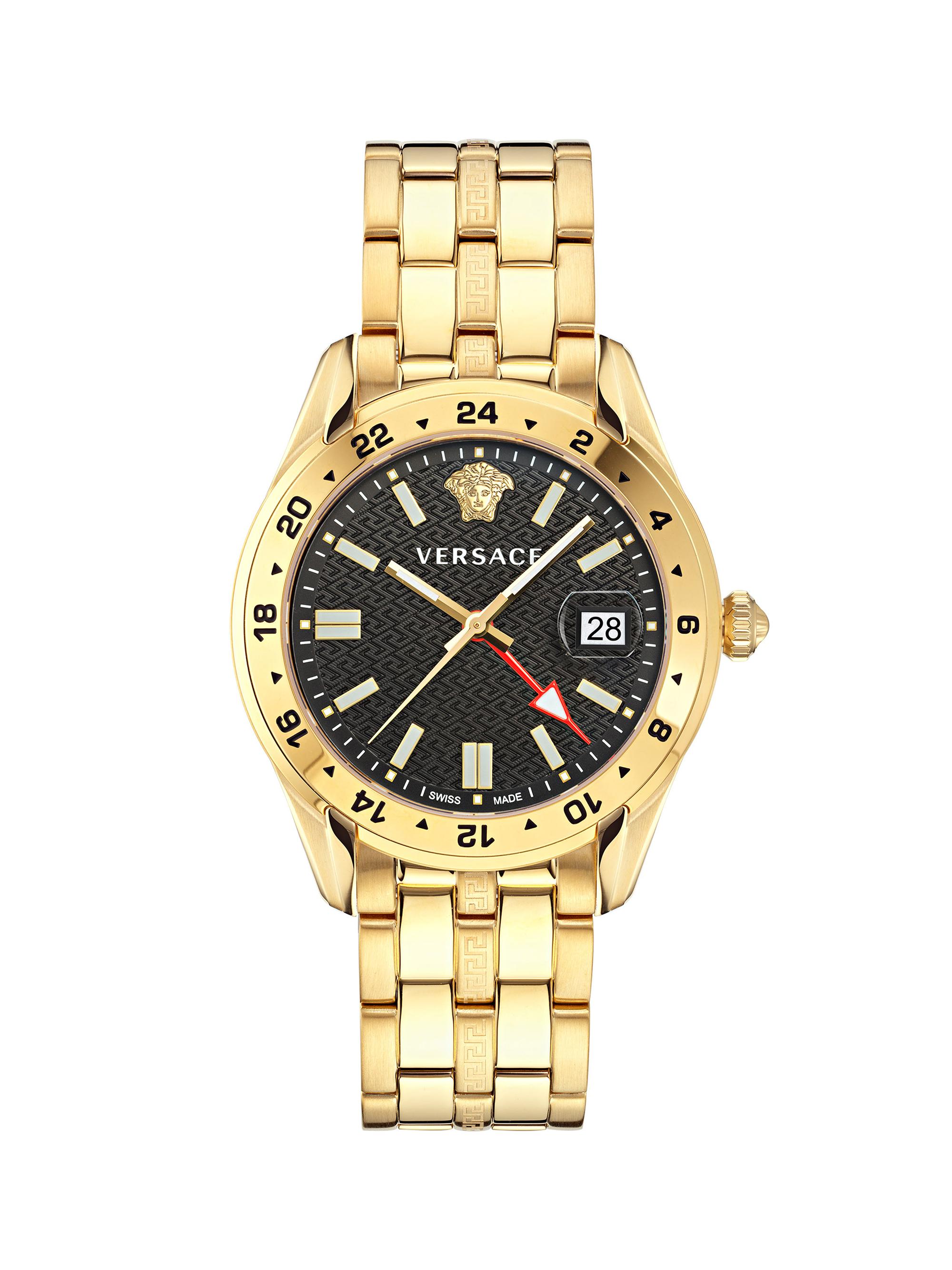 Versace Men's 41MM Greca Time GMT Yellow Gold Watch - Yellow Gold