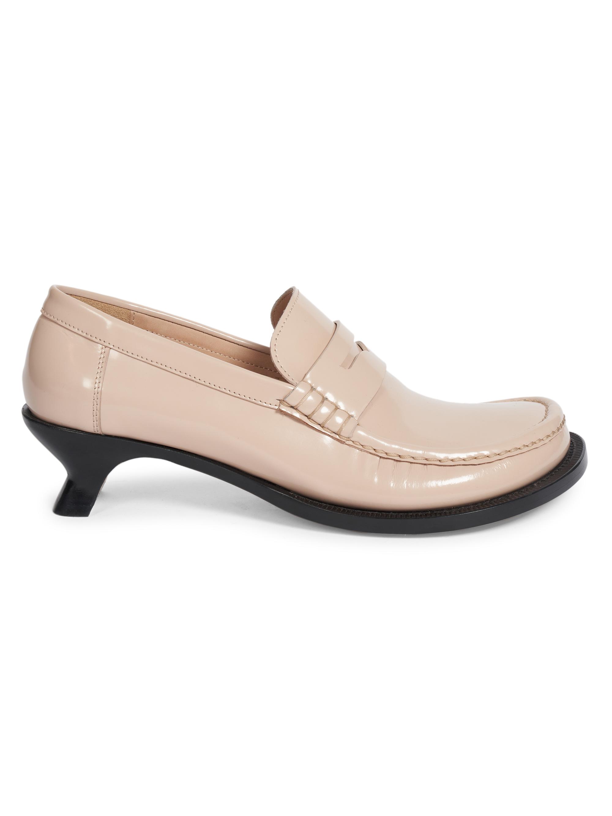 LOEWE Women's Loewe Tierra 40MM Leather Kitten-Heel Loafer Pumps - Powder