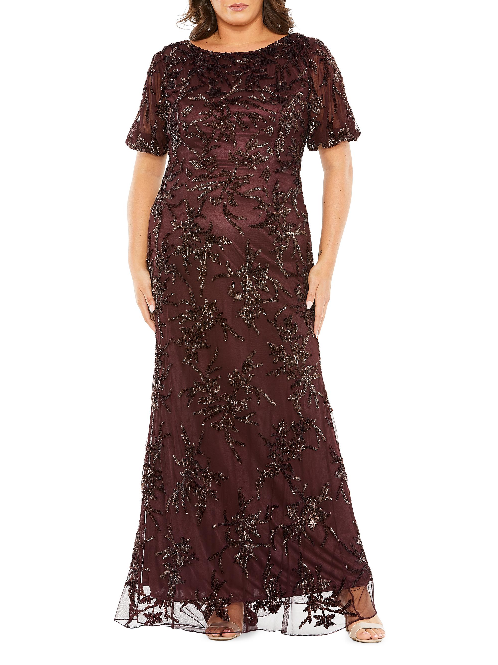 Mac Duggal Women's Fabulouss Beaded Short-Sleeve Gown - Mahogany