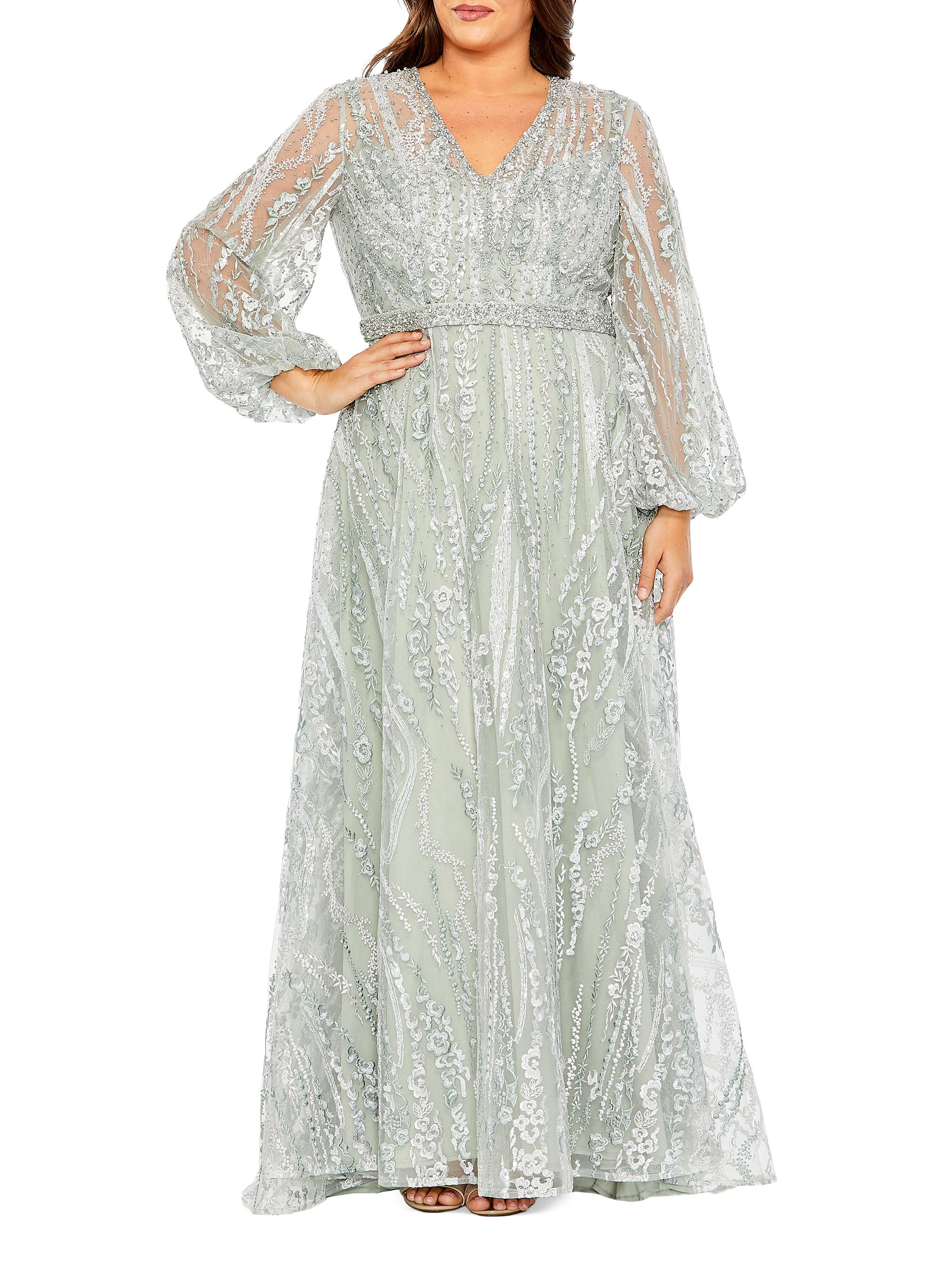 Mac Duggal Women's Embroidered A-Line Gown - Sea Mist