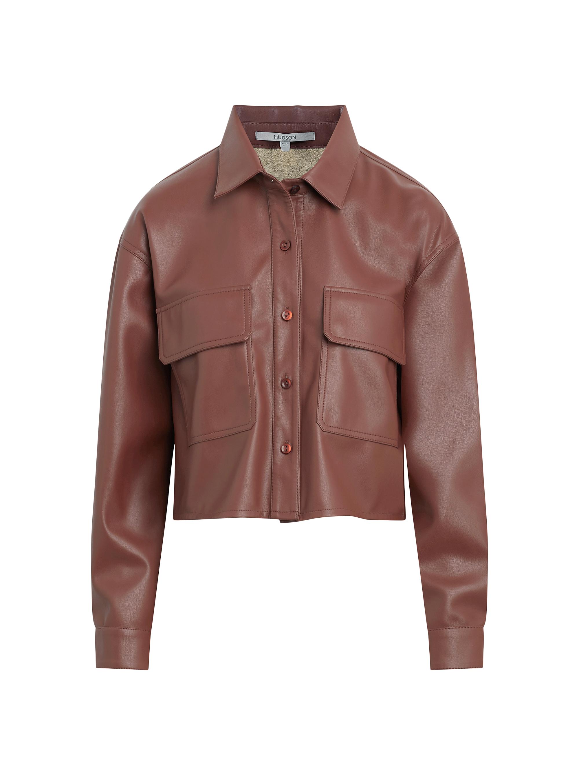 Hudson Jeans Women's Oversized Faux-Leather Shirt - Cinnamon