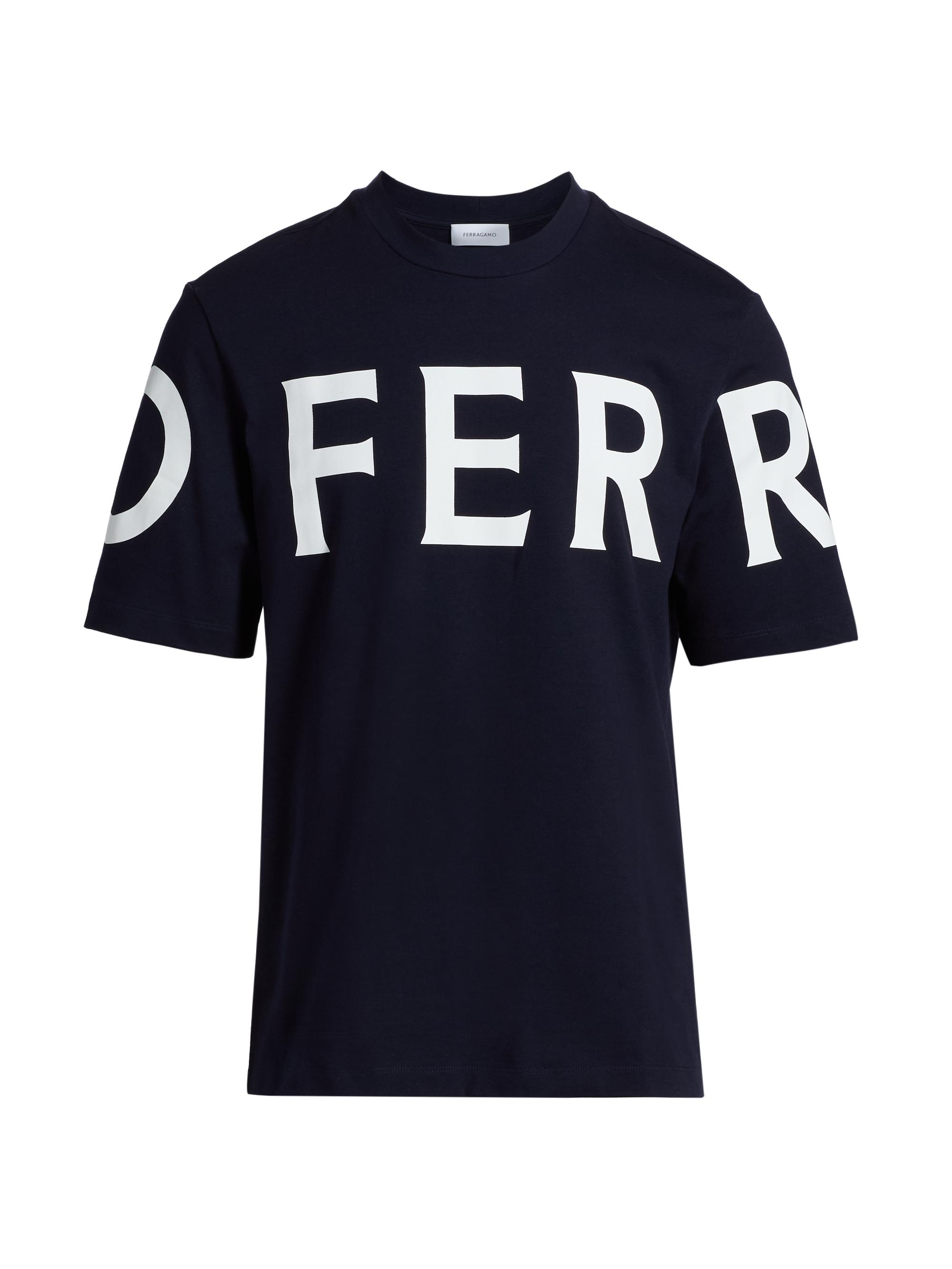 FERRAGAMO Men's Logo Crewneck T-Shirt - New Navy White