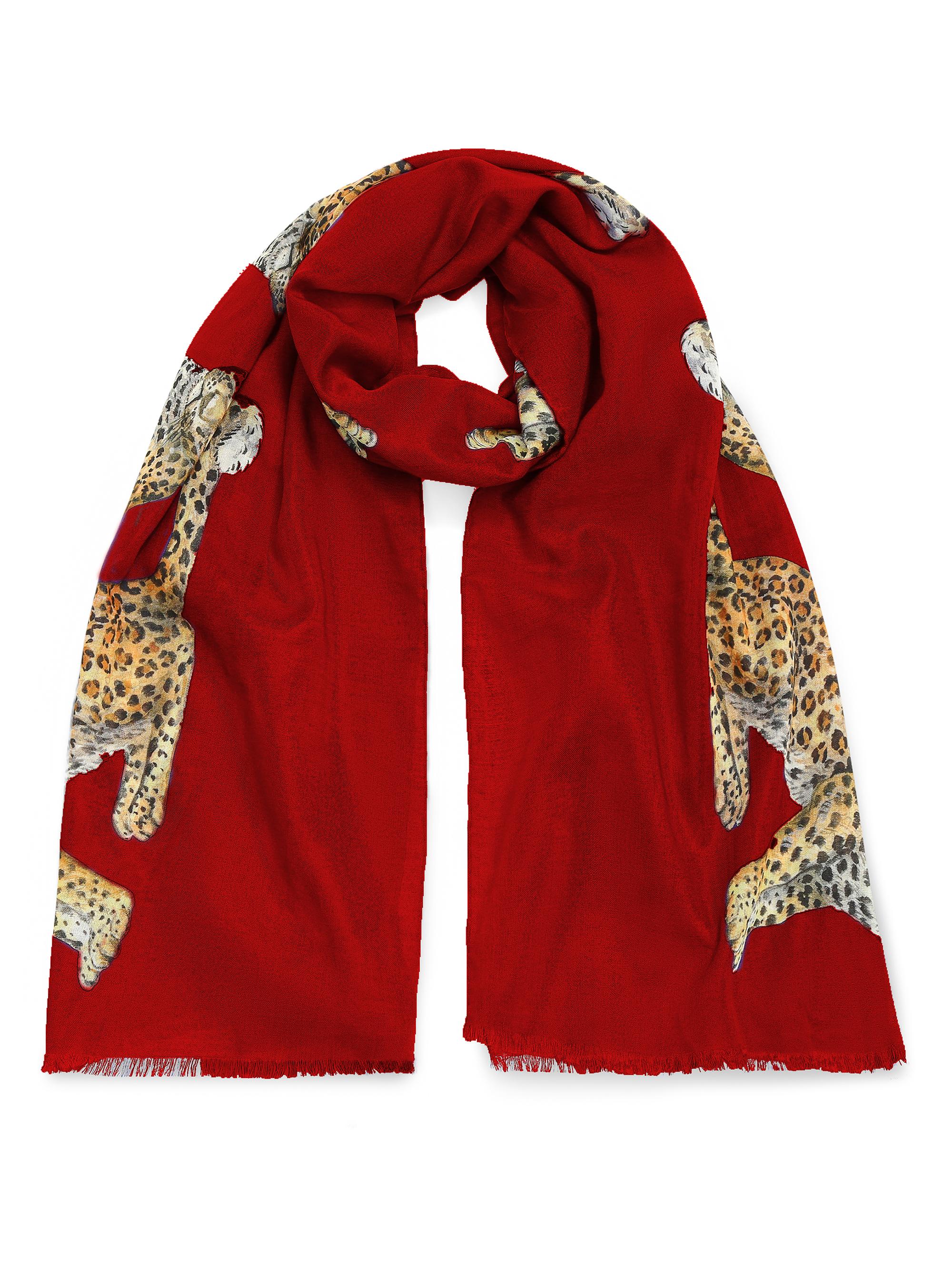Halcyon Days Women's  Twin Leopard Red Wool & Silk Blend Oblong Oversized Scarf - Red