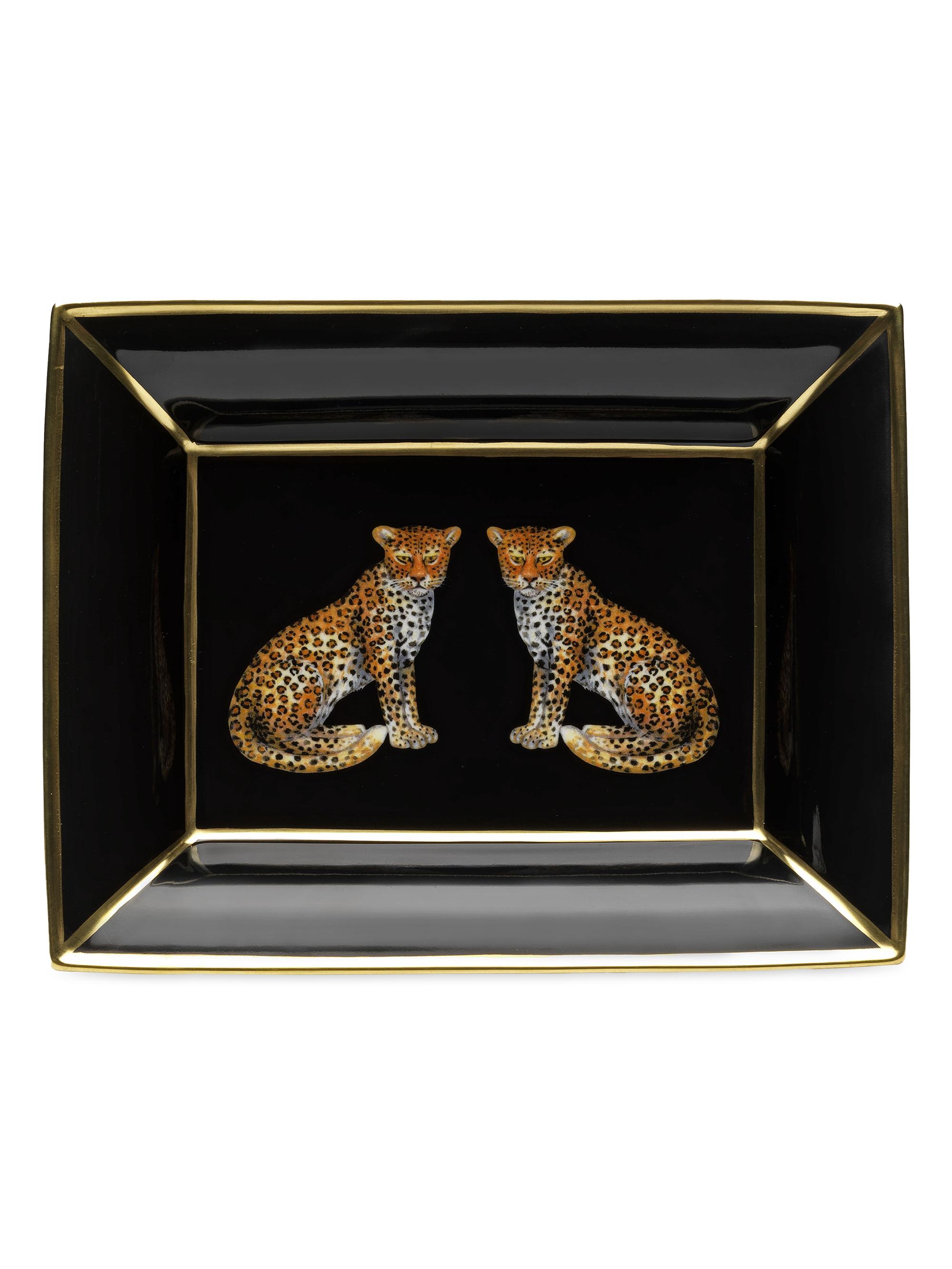 Halcyon Days Magnificent Wildlife Twin Leopard Large Tray - Black