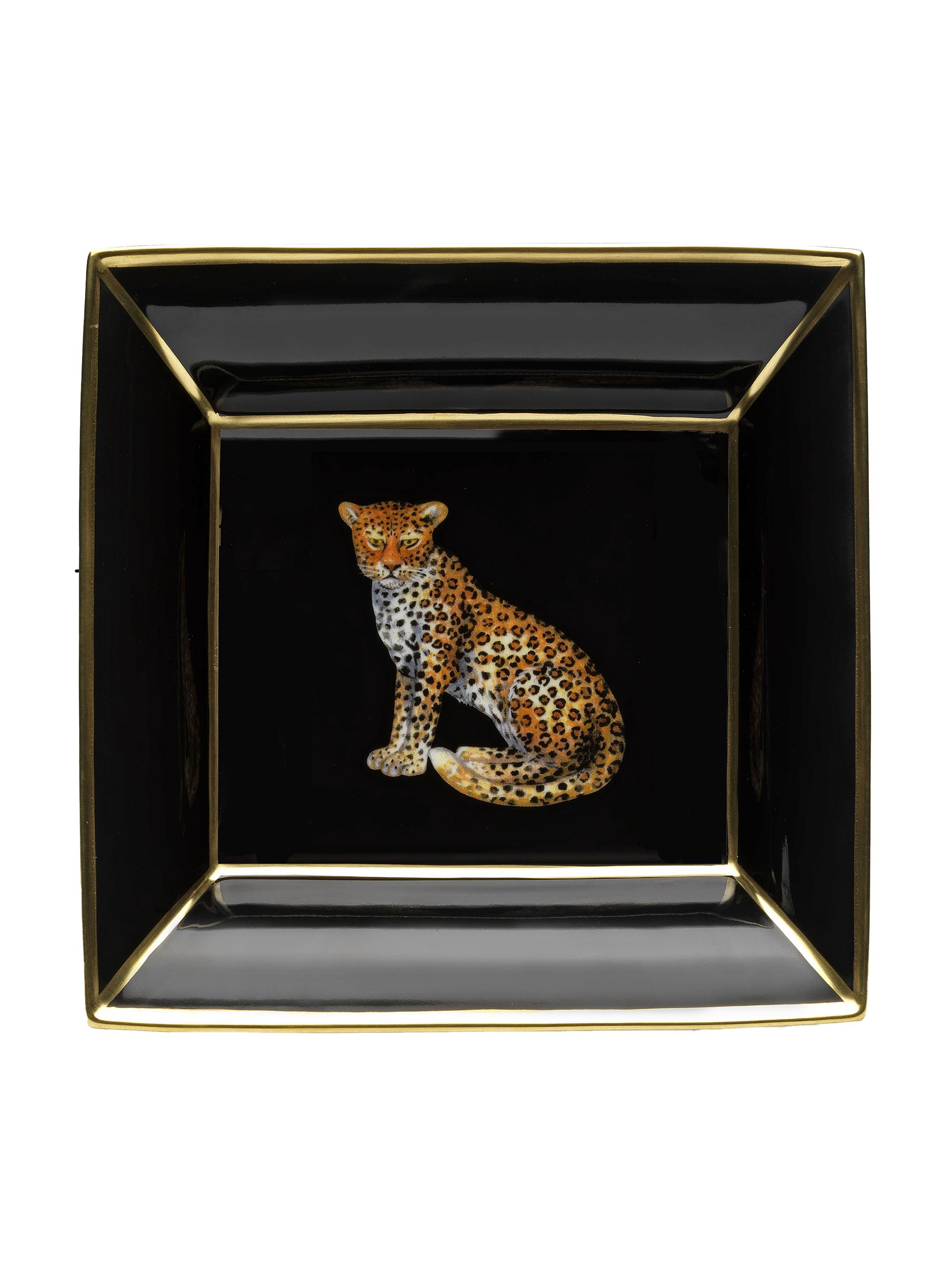 Halcyon Days Magnificent Wildlife Leopard Square Tray - Black