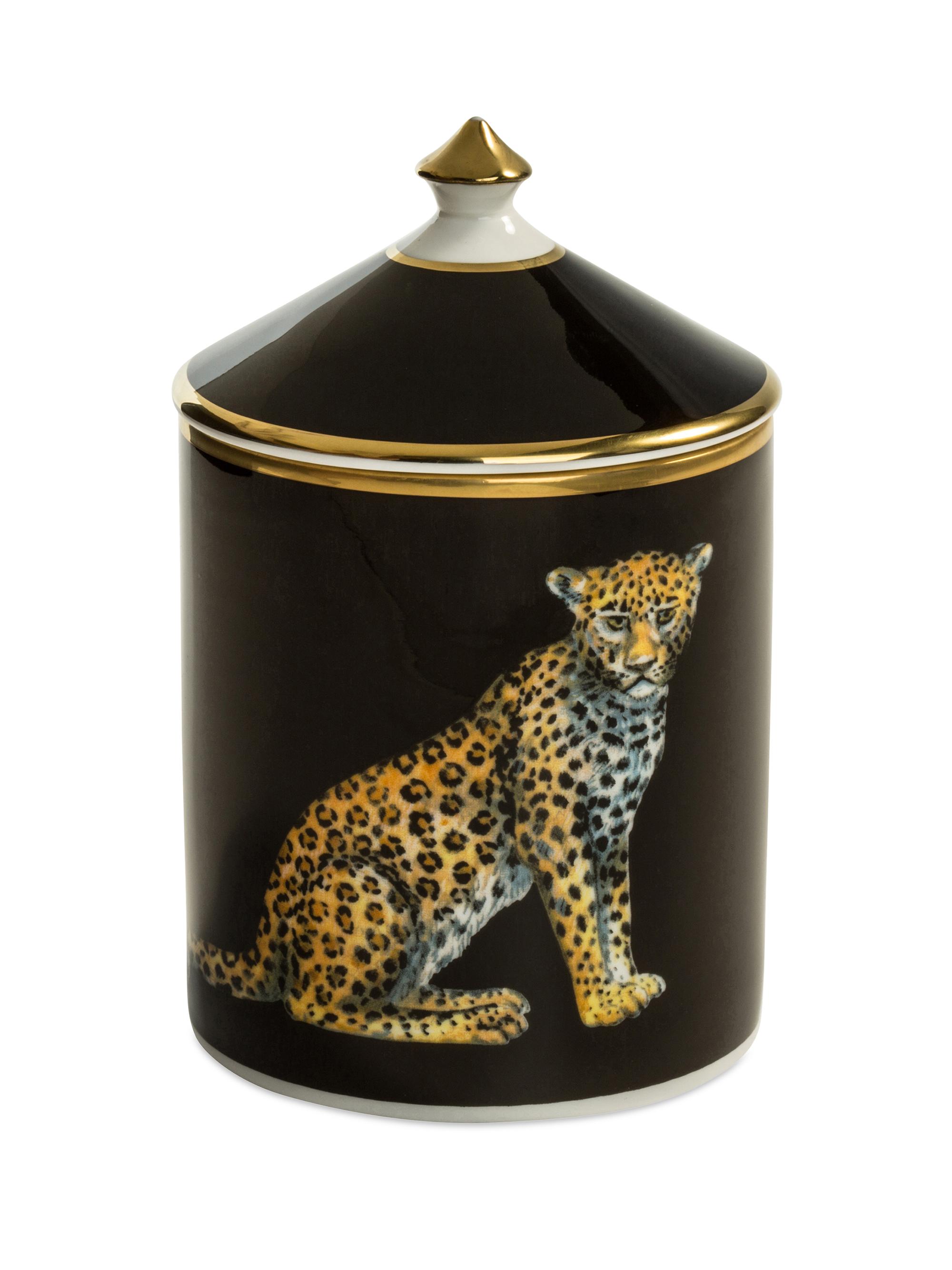 Halcyon Days Magnificent Wildlife Leopard Candle with Lid - Gold