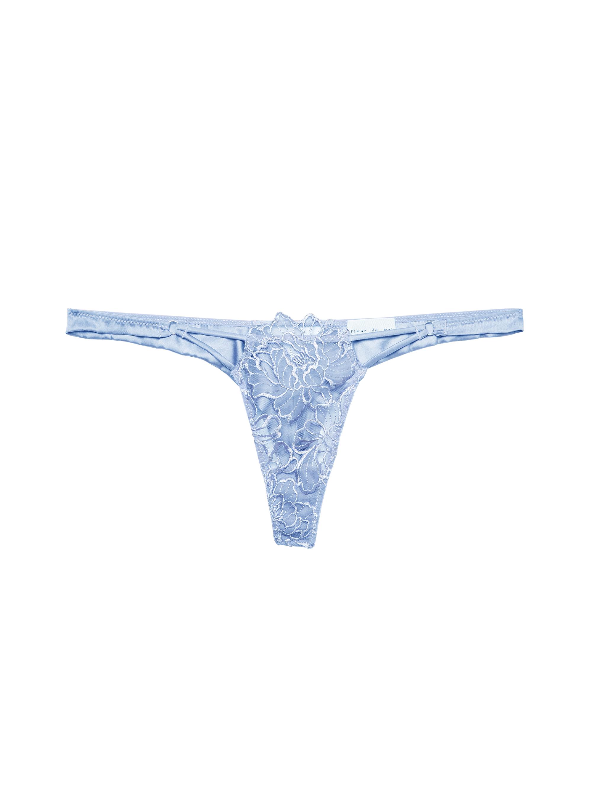 Fleur du Mal Women's Whitney Floral Embroidered Satin Thong - Horizon