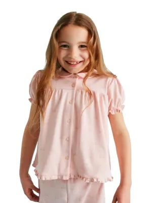 2-piece Toddler Girl Polka dots Drinks Print Pompom Design  Pink Sweatshirt and Elasticized Pants Set