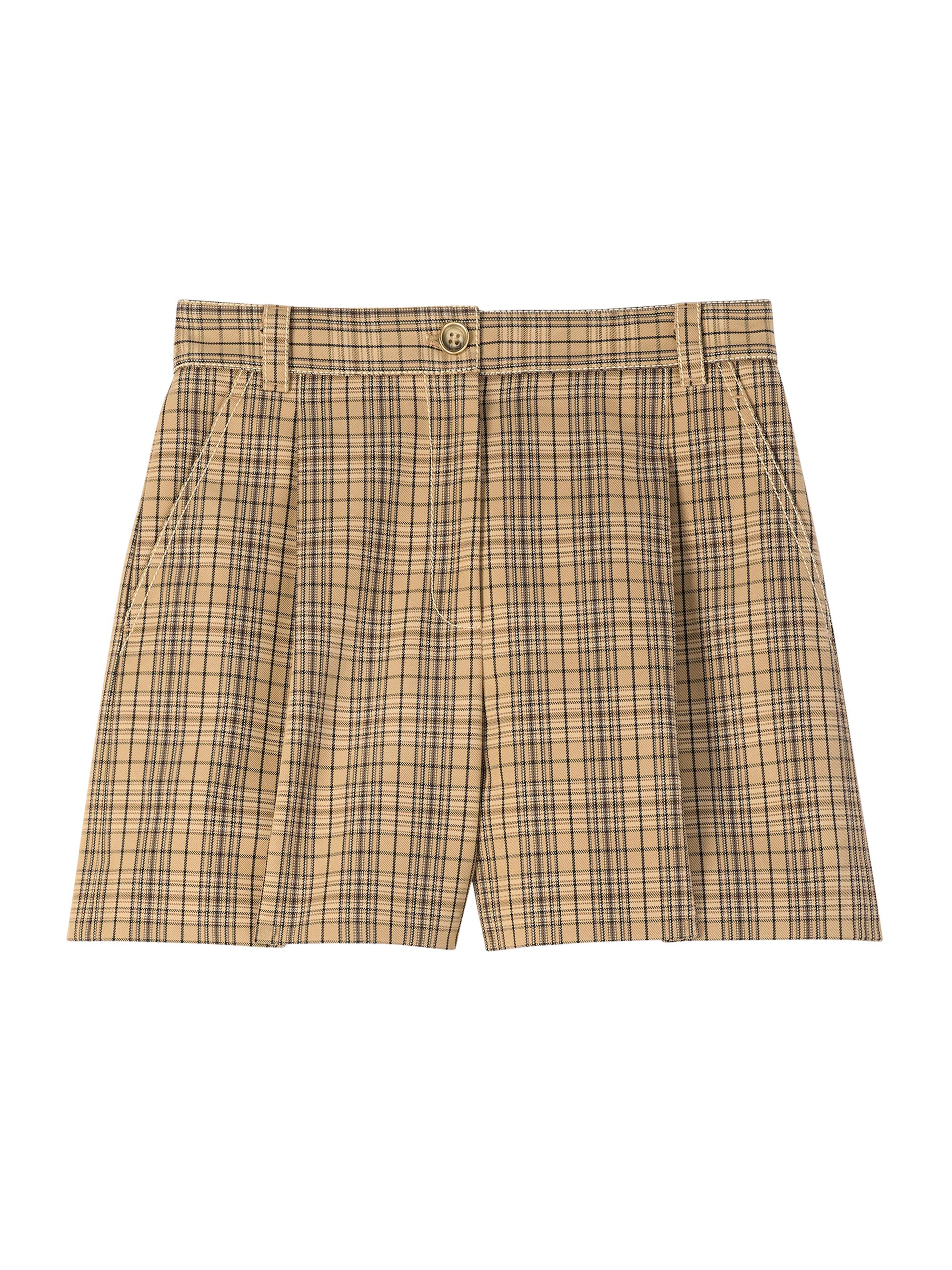 St. John Women's Collection Line Technical Plaid Shorts - Tan Multi