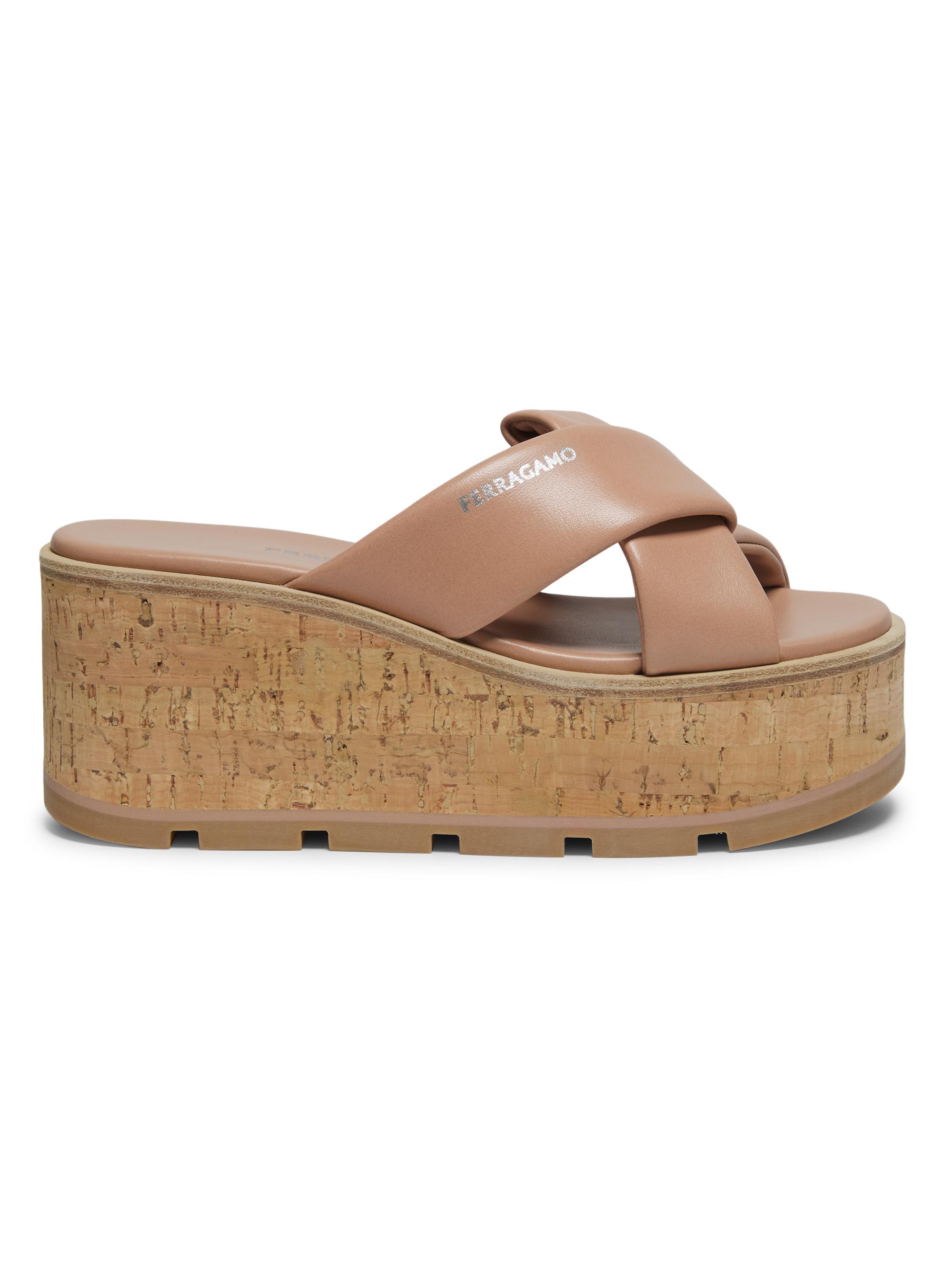FERRAGAMO Women's Engracia Leather Wedge Slides - Rosa  Sandals