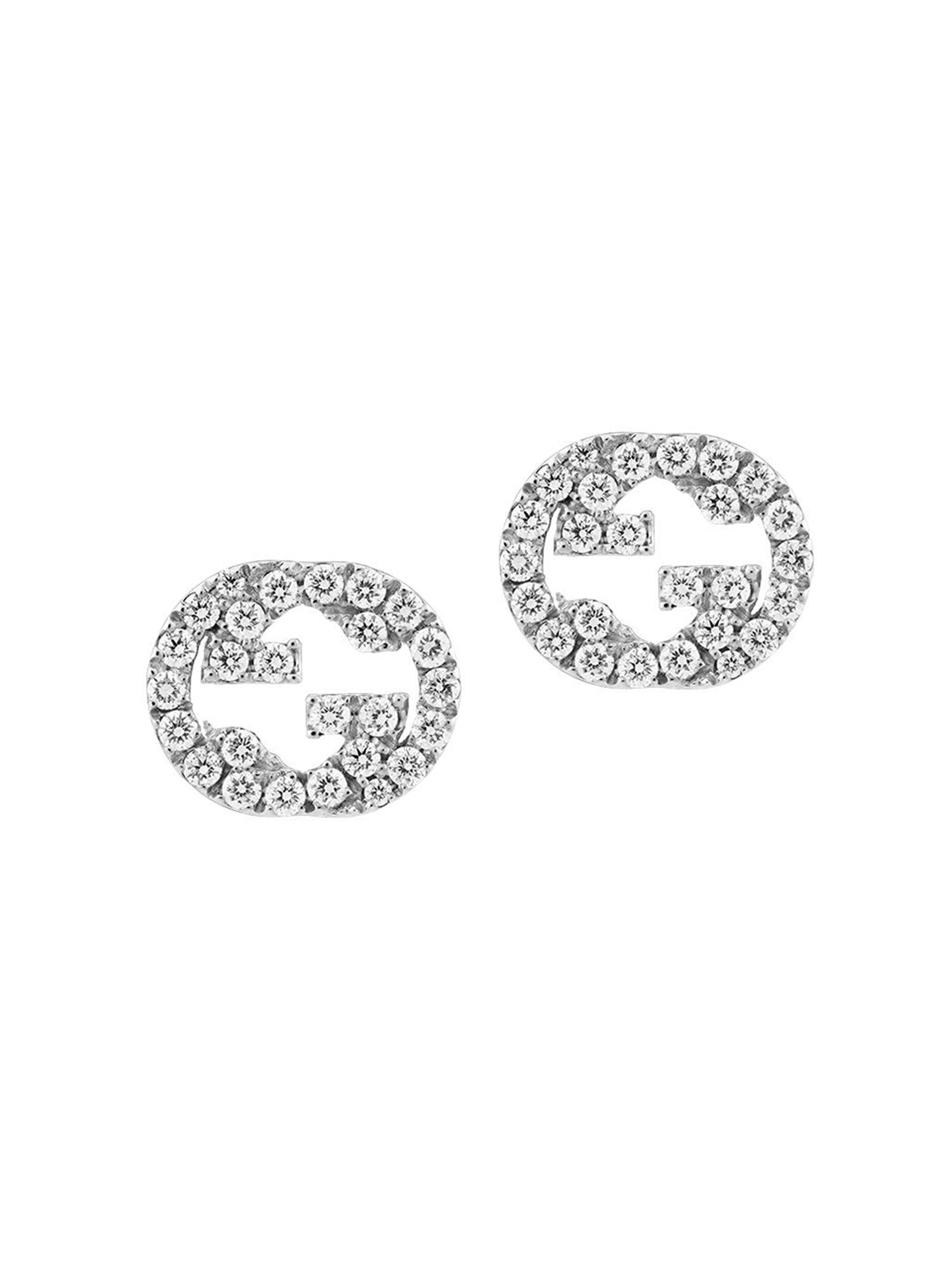 Gucci 18K White Gold Double G Earrings | Saks Fifth Avenue