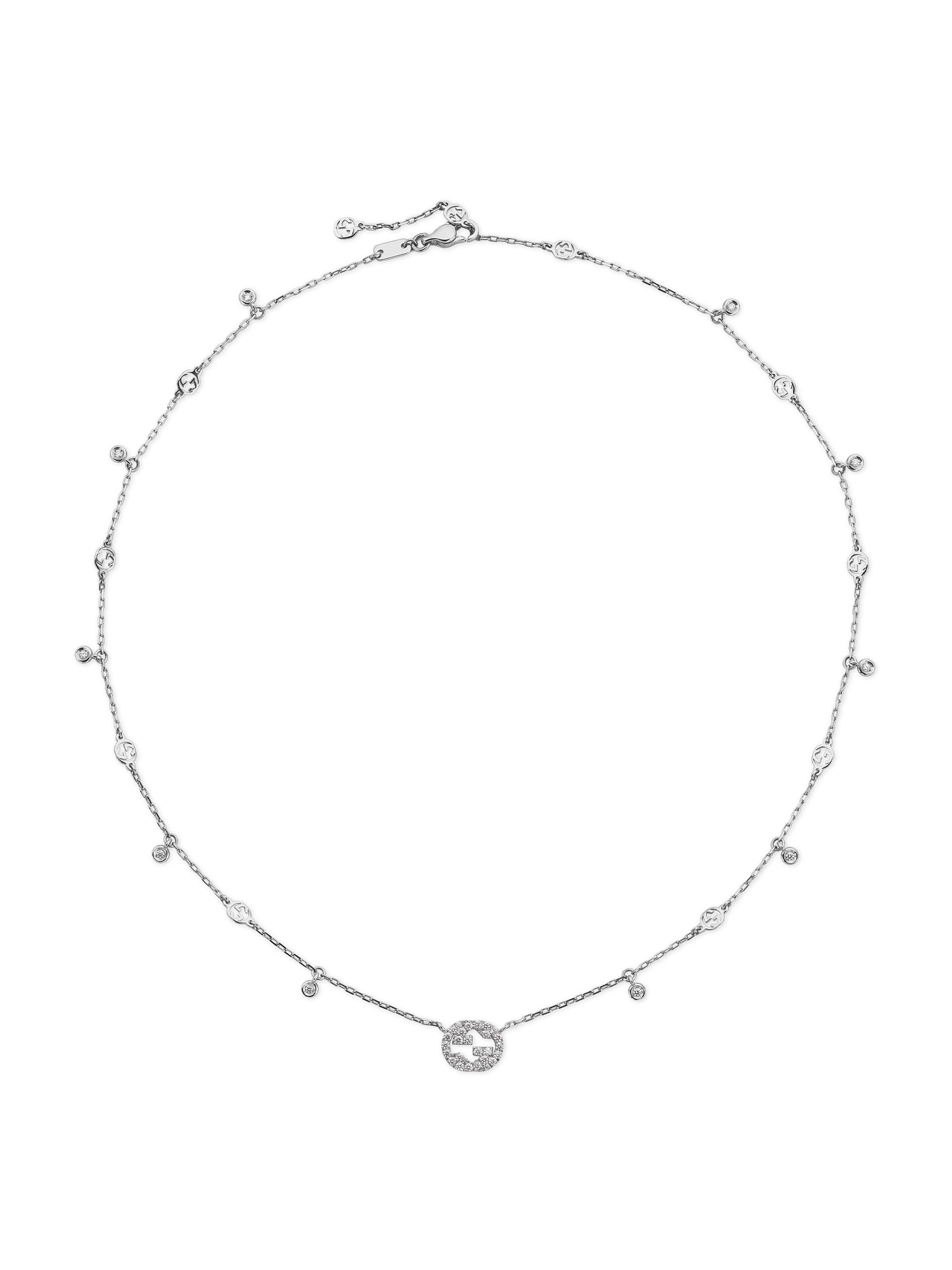Gucci Women's Interlocking G 18K White Gold & 0.27 TCW Diamond Station Necklace - White Gold
