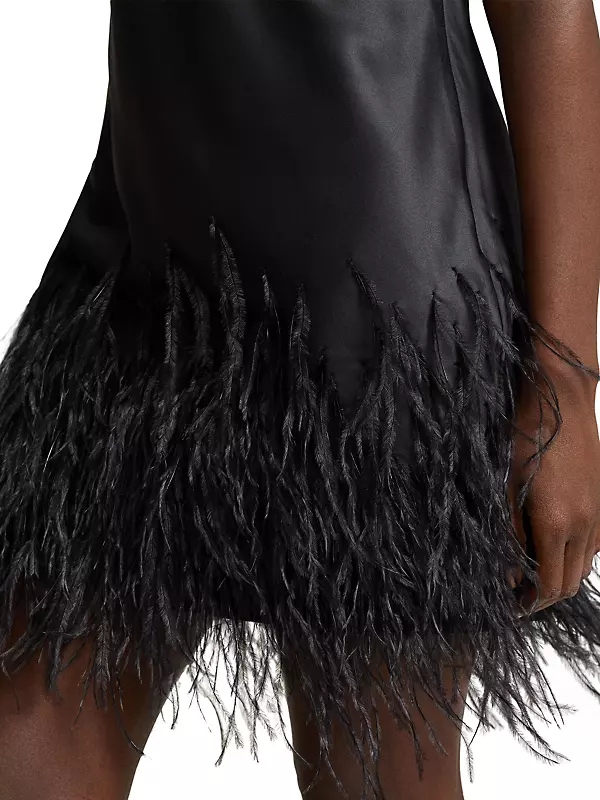 Saint Laurent Off-the-shoulder Ostrich Feather-trimmed Dress - Black