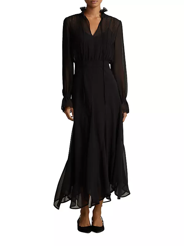 Shop Polo Ralph Lauren Lace-Trim Georgette Midi-Dress