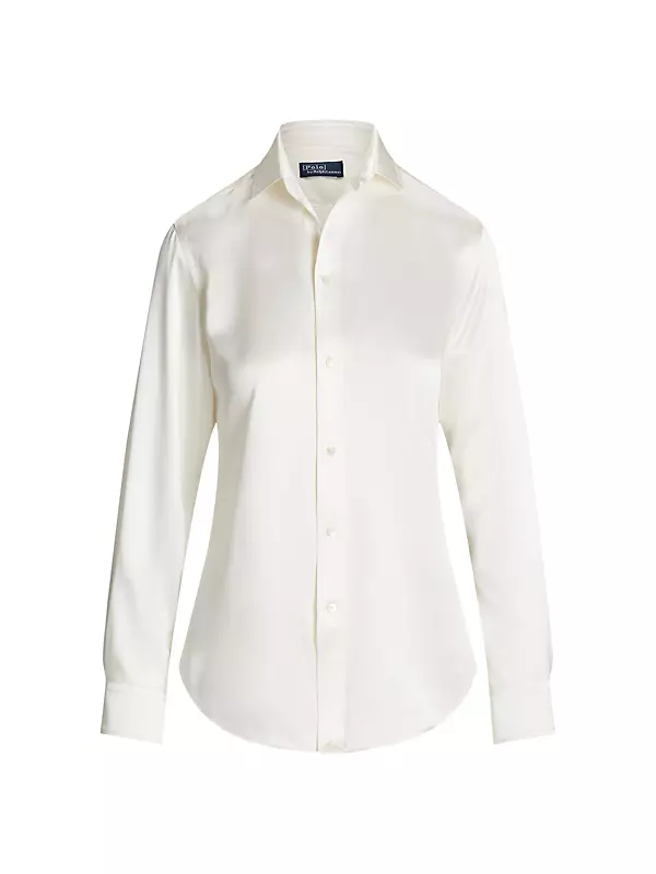 Polo Ralph Lauren Women's Silk Classic-Fit Shirt - Trophy Cream - Size 12