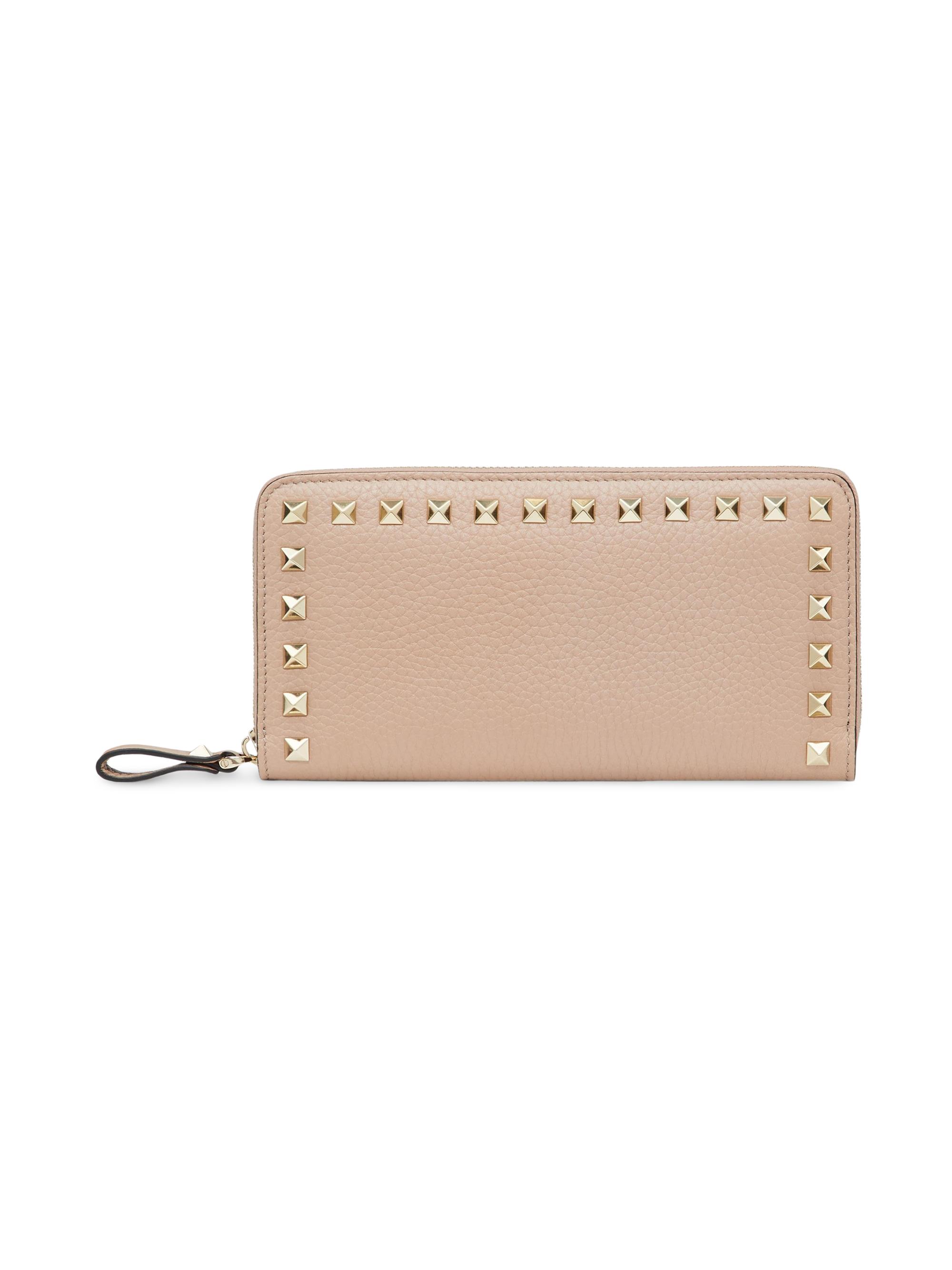 Valentino Garavani Women's Rockstud Grainy Calfskin Zippered Wallet - Poudre