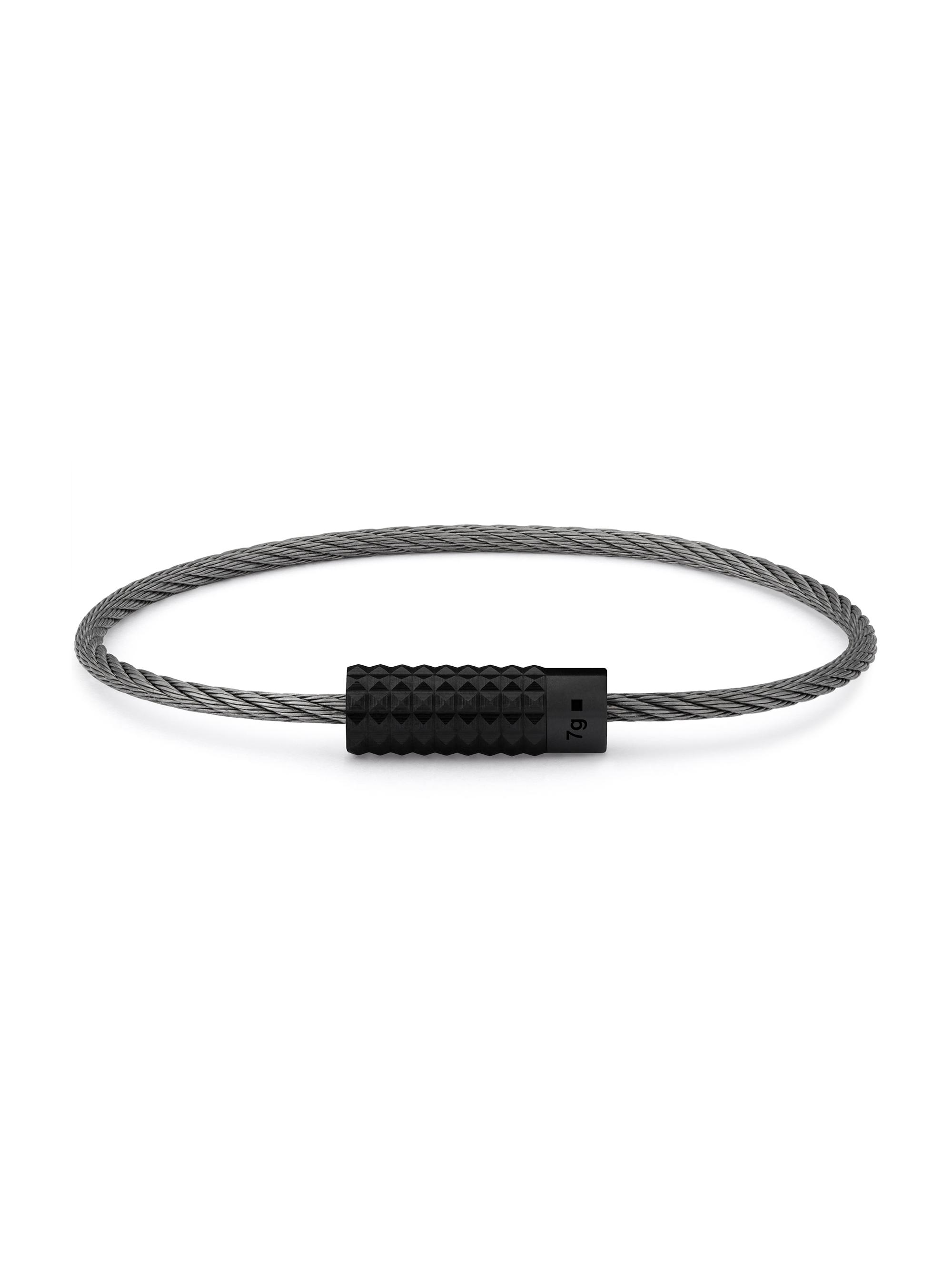 Le Gramme Men's Unisex 7g Pyramid Brushed Ceramic Guilloché Cable Bracelet - Black
