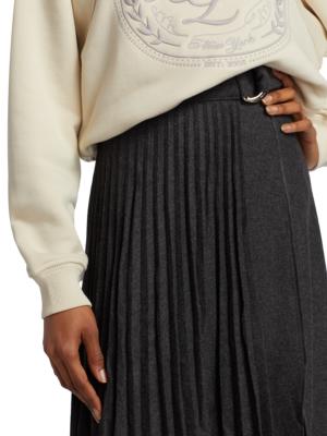 Pleated wool wrap skirt