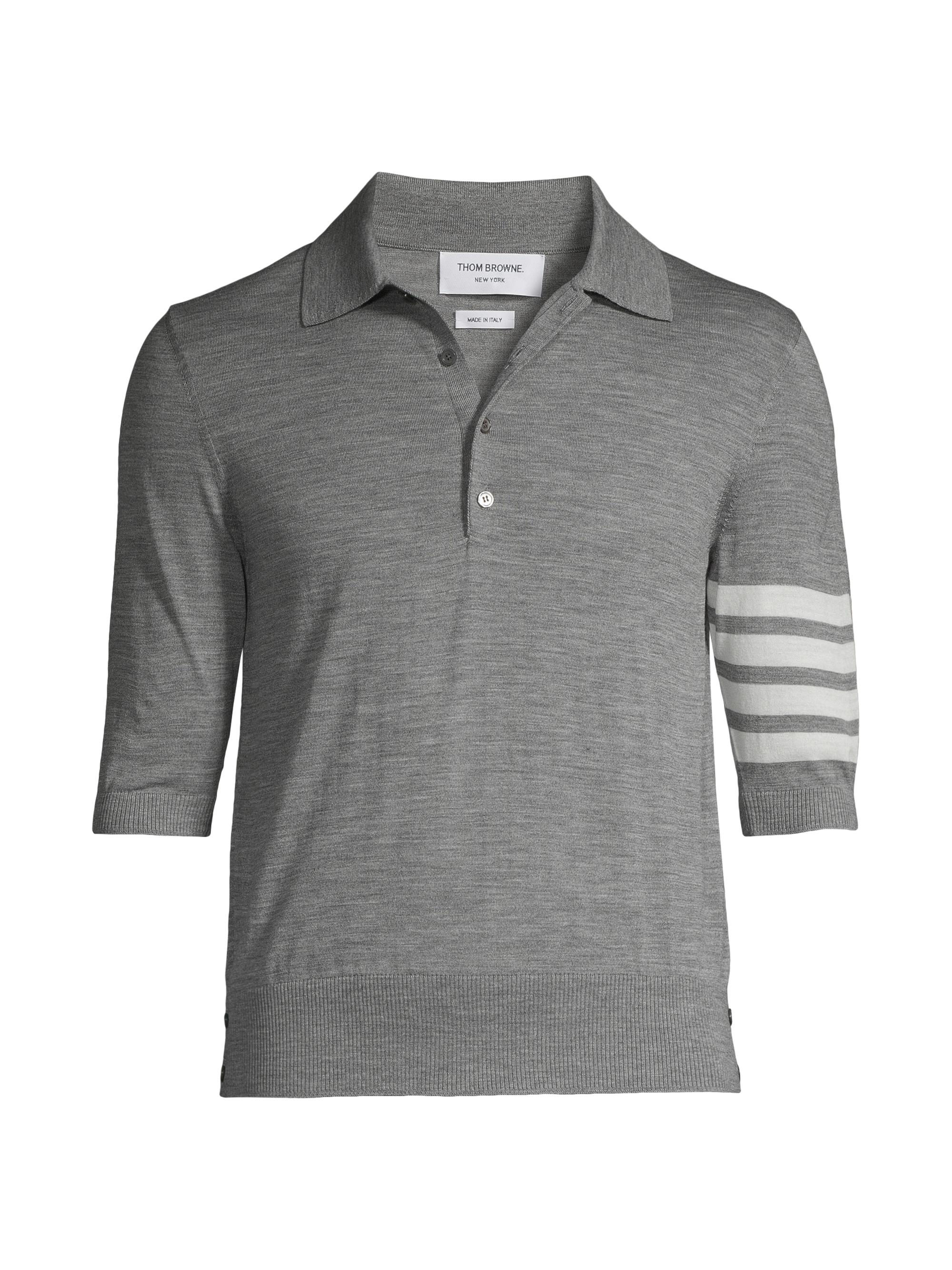 Thom Browne Men's Virgin Wool Short-Sleeve Polo - Grey